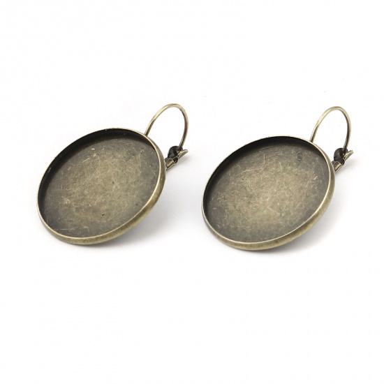 Picture of Iron Based Alloy Cabochon Settings Ear Clips Earrings Findings Round Antique Bronze (Fit 25mm Dia.) 37mm x 27mm, Post/ Wire Size: (21 gauge), 1 Packet (Approx 10 PCs/Packet)