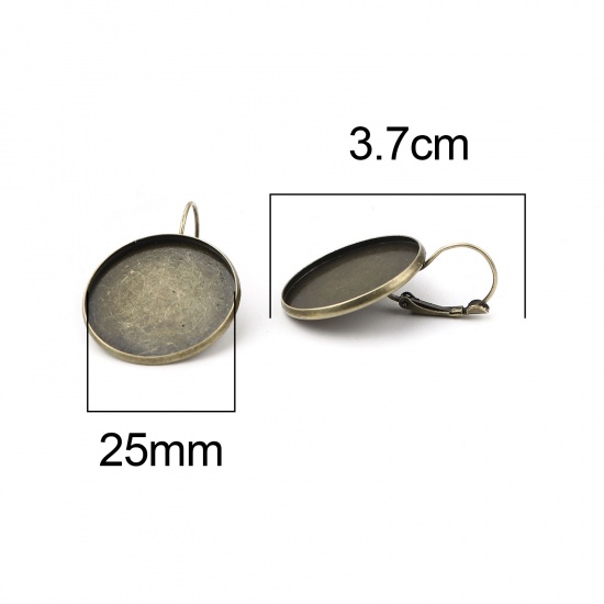 Bild von Eisenlegierung Cabochon Ohrklemme Zubehör Rund Bronzefarbe (für 25mm) 37mm x 27mm, Drachtgröße: (21 gauge), 1 Packung 10 PCs/Packet)