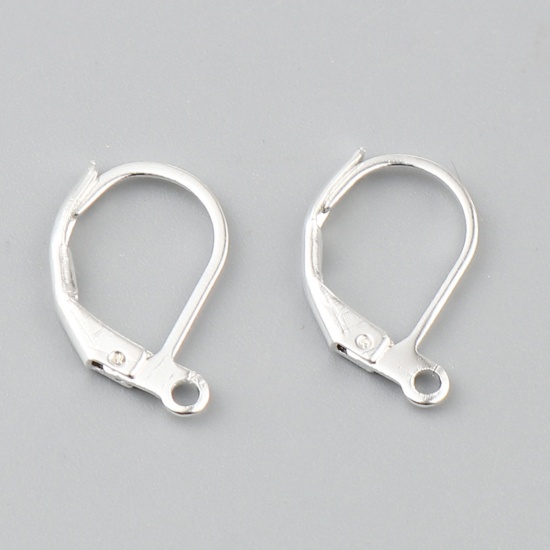 Picture of Brass Ear Clips Earrings Silver Plated Oval W/ Loop 15mm x 10mm, Post/ Wire Size: (21 gauge), 1 Packet (Approx 20 PCs/Packet)                                                                                                                                 