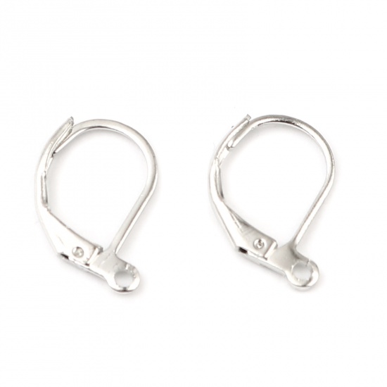 Picture of Brass Ear Clips Earrings Silver Tone Oval W/ Loop 15mm x 10mm, Post/ Wire Size: (21 gauge), 1 Packet (Approx 20 PCs/Packet)                                                                                                                                   