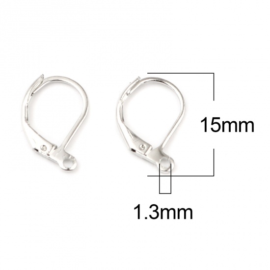 Picture of Brass Ear Clips Earrings Silver Tone Oval W/ Loop 15mm x 10mm, Post/ Wire Size: (21 gauge), 1 Packet (Approx 20 PCs/Packet)                                                                                                                                   