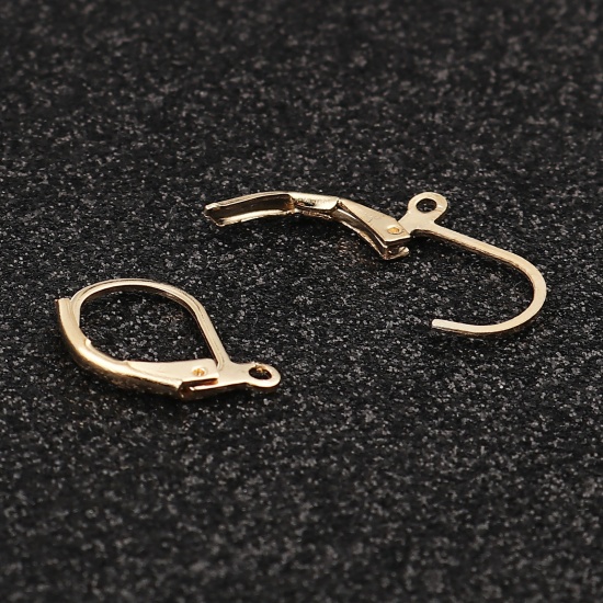 Picture of Brass Ear Clips Earrings KC Gold Plated Oval W/ Loop 15mm x 10mm, Post/ Wire Size: (21 gauge), 1 Packet (Approx 20 PCs/Packet)                                                                                                                                
