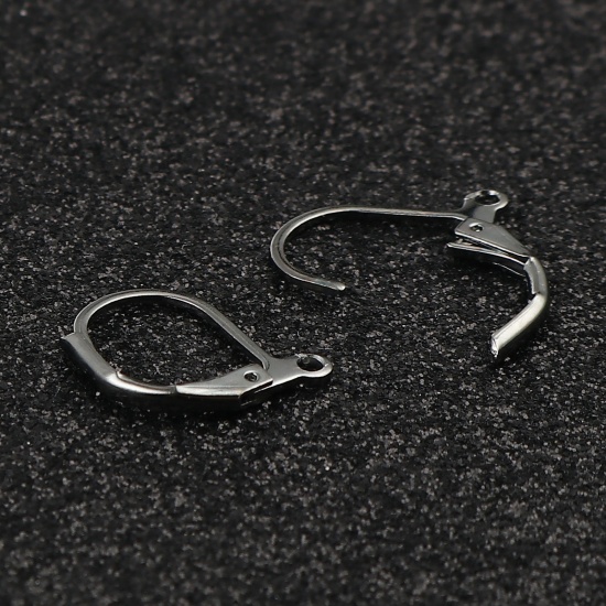 Picture of Brass Ear Clips Earrings Gunmetal Oval W/ Loop 15mm x 10mm, Post/ Wire Size: (21 gauge), 1 Packet (Approx 20 PCs/Packet)                                                                                                                                      