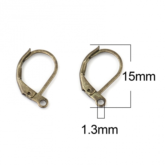 Picture of Brass Ear Clips Earrings Antique Bronze Oval W/ Loop 15mm x 10mm, Post/ Wire Size: (21 gauge), 1 Packet (Approx 20 PCs/Packet)                                                                                                                                