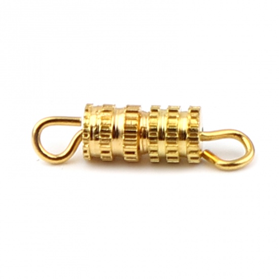 Picture of Copper Screw Clasps Necklace Bracelet Findings Cylinder Gold Plated Can Be Screwed Off 14mm x 4mm, 1 Packet (Approx 30 PCs/Packet)