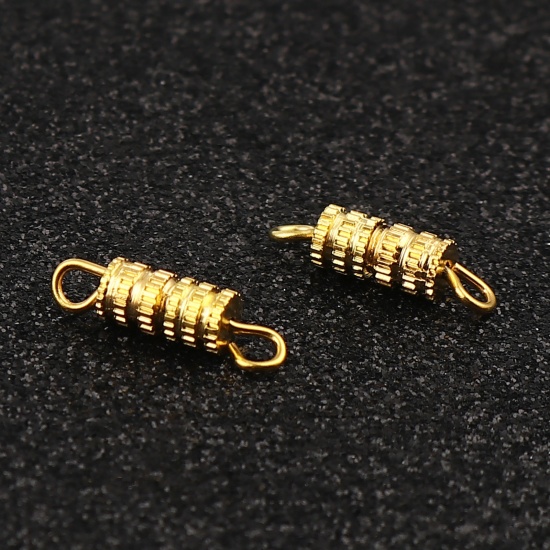 Picture of Copper Screw Clasps Necklace Bracelet Findings Cylinder Gold Plated Can Be Screwed Off 14mm x 4mm, 1 Packet (Approx 30 PCs/Packet)