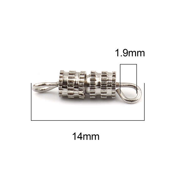 Bild von Kupfer Spannwirbel Halskette Armband Ringe Zylinder Silberfarbe Zum Abschrauben 14mm x 4mm, 1 Packung 30 PCs/Packet)