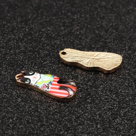 Picture of Zinc Based Alloy Charms Cat Animal Gold Plated Multicolor Enamel 22mm x 10mm, 10 PCs