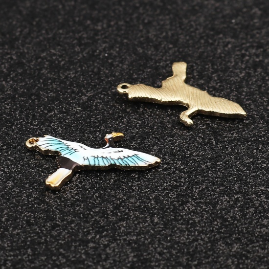 Picture of Zinc Based Alloy Charms Crane Gold Plated Blue Enamel 26mm x 20mm, 10 PCs