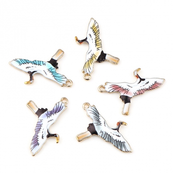 Picture of Zinc Based Alloy Charms Crane Gold Plated Blue Enamel 26mm x 20mm, 10 PCs