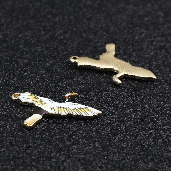 Picture of Zinc Based Alloy Charms Crane Gold Plated Yellow Enamel 26mm x 20mm, 10 PCs