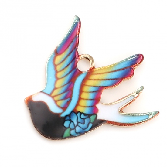 Picture of Zinc Based Alloy Charms Bird Animal Gold Plated Multicolor Enamel 21mm x 20mm, 10 PCs