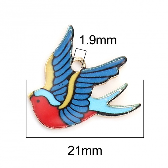 Picture of Zinc Based Alloy Charms Bird Animal Gold Plated Multicolor Enamel 21mm x 20mm, 10 PCs