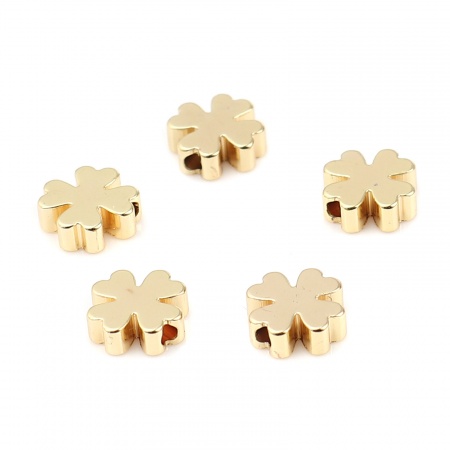 Ottone Perline Fiore 18K Vero Oro Placcato Come 7mmx 7mm, Foro: circa 1.1mm, 10 Pz