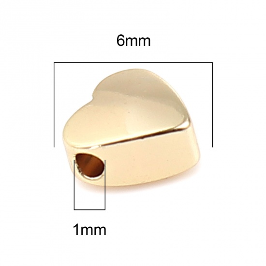 Picture of Brass Beads 18K Real Gold Plated Heart About 6mm x 6mm, Hole: Approx 1mm, 10 PCs                                                                                                                                                                              