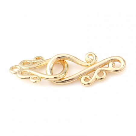 Messing Hakenverschluss Unregelmäßig 18K Vergoldet 32mm x 10mm, 2 Stück