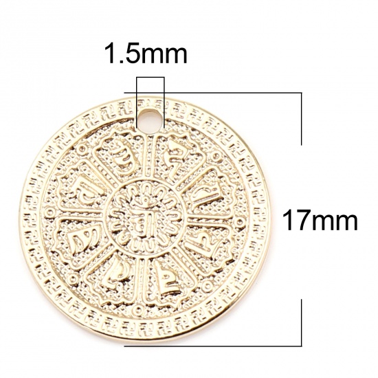 Picture of Brass Religious Charms 18K Real Gold Plated Symbol Sign Round 17mm Dia., 3 PCs