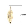 Picture of Brass Micro Pave Charms 18K Real Gold Plated Feather Clear Rhinestone 24mm x 8mm, 2 PCs                                                                                                                                                                       