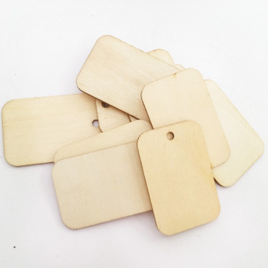 Picture of Wood DIY Handmade Craft Materials Accessories Rectangle Natural 52mm x 34mm, 1 Set