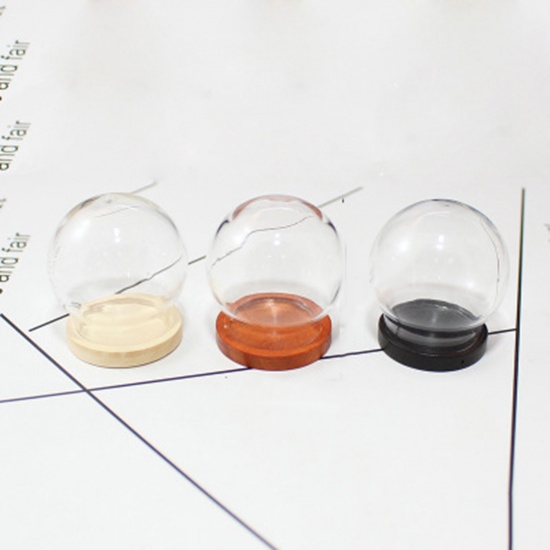 Picture of Wood Glass Miniature Globe Bubble Bottle Vial For Earring Ring Necklace Wish Bottle Black 45mm x 30mm, 1 Set ( 2 PCs/Set)