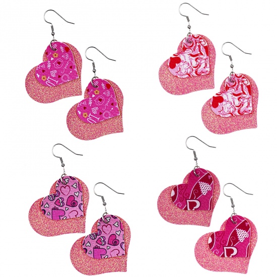 Изображение PU День святого Валентина Подвески Сердце Персик-Розовый С Блестками 45мм x 40мм, 5 ШТ