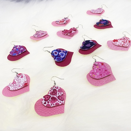 Picture of PU Leather Valentine's Day Pendants Heart White & Pink 45mm x 40mm, 5 PCs