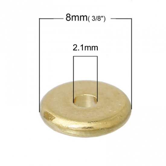 Picture of Brass Beads Flat Round Brass Unplated About 8mm Dia, Hole: Approx 2.1mm, 100 PCs                                                                                                                                                                              