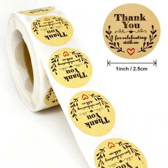 Picture of Brown - Thank You Red Heart Kraft Paper Baking Packaging Label Seal Sticker 2.5cm Dia., 1 Roll(500 PCs/Roll)
