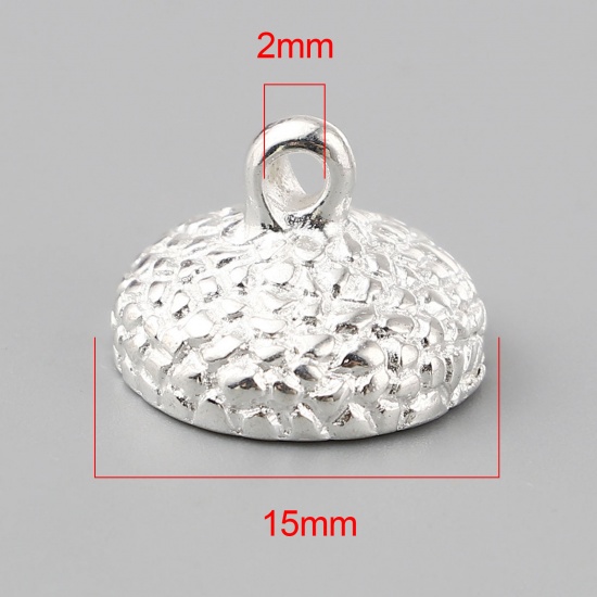 Picture of Zinc Based Alloy Beads Caps Round Silver Plated (Fit Beads Size: 14mm Dia.) 15mm x 11mm, 10 PCs