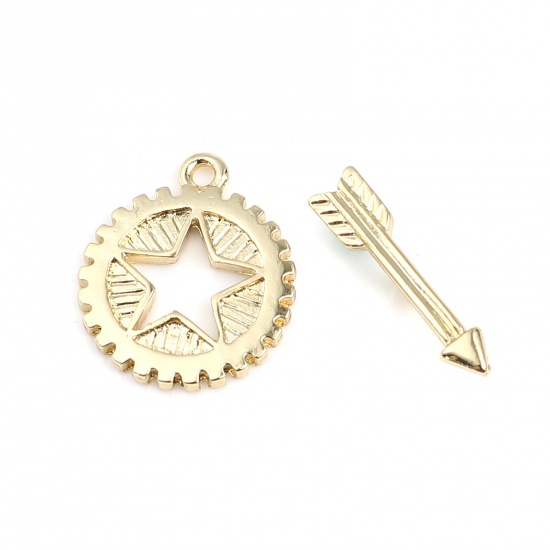 Picture of Zinc Based Alloy Toggle Clasps Arrow Gold Plated Pentagram Star 21mm x 19mm 21mm x 5mm, 5 Sets