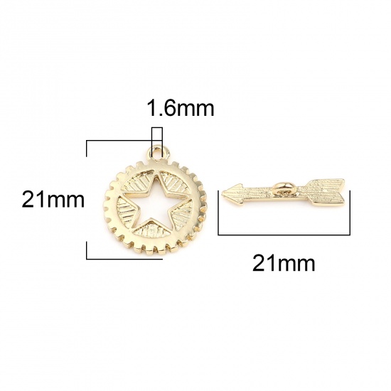 Picture of Zinc Based Alloy Toggle Clasps Arrow Gold Plated Pentagram Star 21mm x 19mm 21mm x 5mm, 5 Sets