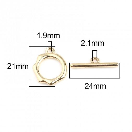 Picture of Zinc Based Alloy Toggle Clasps Irregular Gold Plated 24mm x 6mm 21mm x 17mm, 5 Sets
