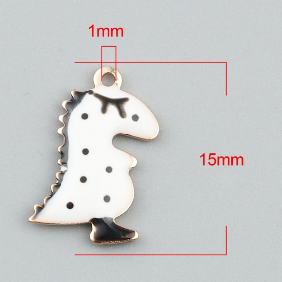 Imagen de Latón Lentejuelas Esmaltadas Colgantes Charms Chapado en Oro Blanco Dinosaurio Doble Cara 15mm x 9mm, 5 Unidades