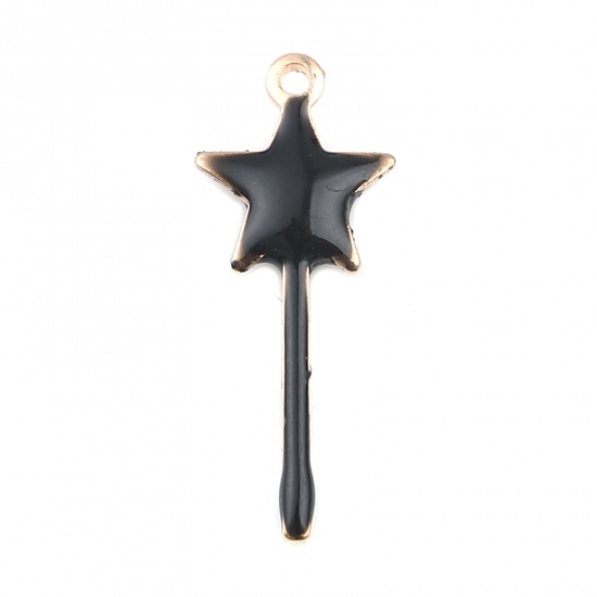 Picture of Brass Enamelled Sequins Charms Gold Plated Black Star Double Sided 20mm x 8mm, 10 PCs                                                                                                                                                                         