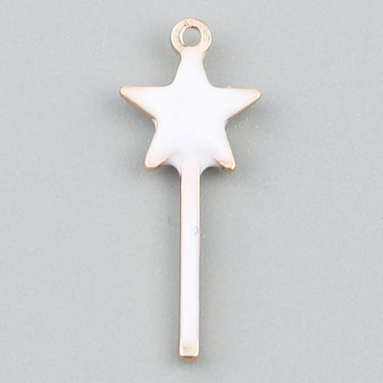 Picture of Brass Enamelled Sequins Charms Gold Plated White Star Double Sided 20mm x 8mm, 10 PCs                                                                                                                                                                         