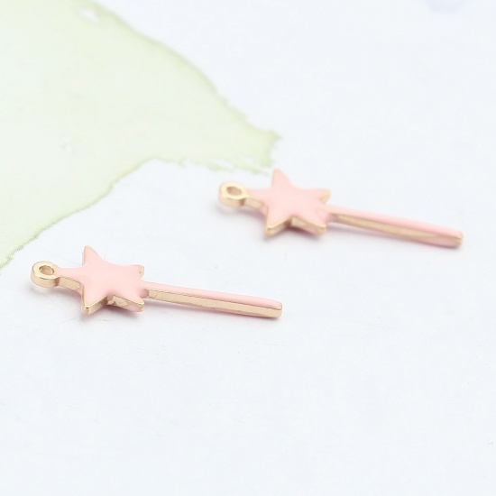 Picture of Brass Enamelled Sequins Charms Gold Plated Peach Pink Star Double Sided 20mm x 8mm, 10 PCs                                                                                                                                                                    