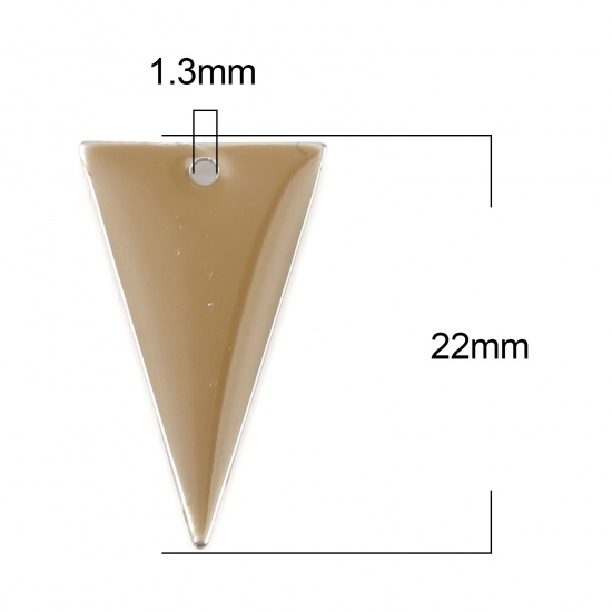 Picture of Brass Enamelled Sequins Charms Silver Tone Coffee Triangle Double Sided 22mm x 13mm, 10 PCs                                                                                                                                                                   