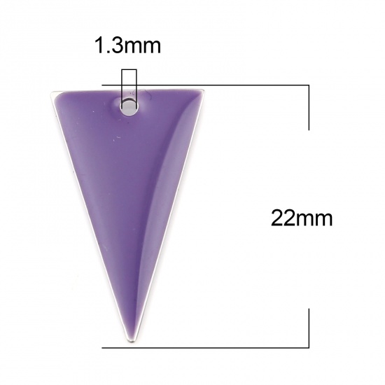 Picture of Brass Enamelled Sequins Charms Silver Tone Purple Triangle Double Sided 22mm x 13mm, 10 PCs                                                                                                                                                                   