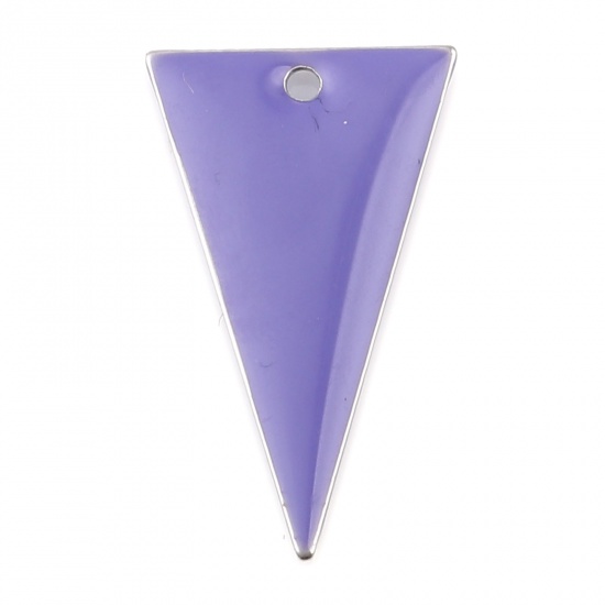 Picture of Brass Enamelled Sequins Charms Silver Tone Blue Violet Triangle Double Sided 22mm x 13mm, 10 PCs                                                                                                                                                              