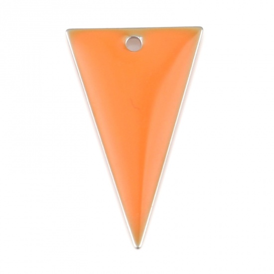 Picture of Brass Enamelled Sequins Charms Silver Tone Orange Triangle Double Sided 22mm x 13mm, 10 PCs                                                                                                                                                                   