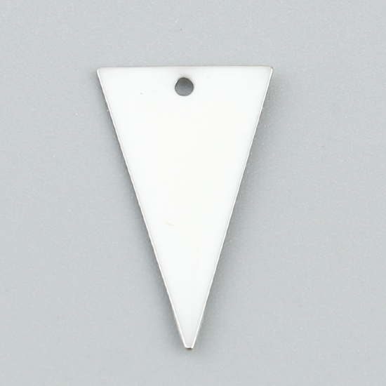 Picture of Brass Enamelled Sequins Charms Silver Tone White Triangle Double Sided 22mm x 13mm, 10 PCs                                                                                                                                                                    