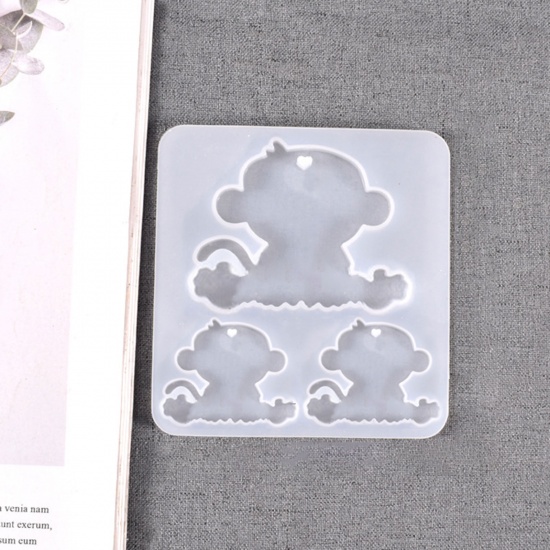 Picture of Silicone Resin Mold For Jewelry Making Pendants Monkey Animal White 9.5cm x 9cm, 1 Piece