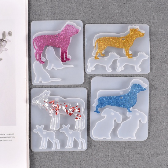 Picture of Silicone Resin Mold For Jewelry Making Pendants Monkey Animal White 9.5cm x 9cm, 1 Piece