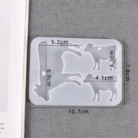 Picture of Silicone Resin Mold For Jewelry Making Pendants Cow Animal White 10.7cm x 7.8cm, 1 Piece