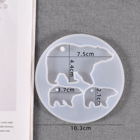 Picture of Silicone Resin Mold For Jewelry Making Pendants Bear Animal White 10.3cm Dia., 1 Piece