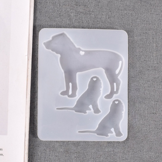 Picture of Silicone Resin Mold For Jewelry Making Pendants Dog Animal White 10.6cm x 8.4cm, 1 Piece