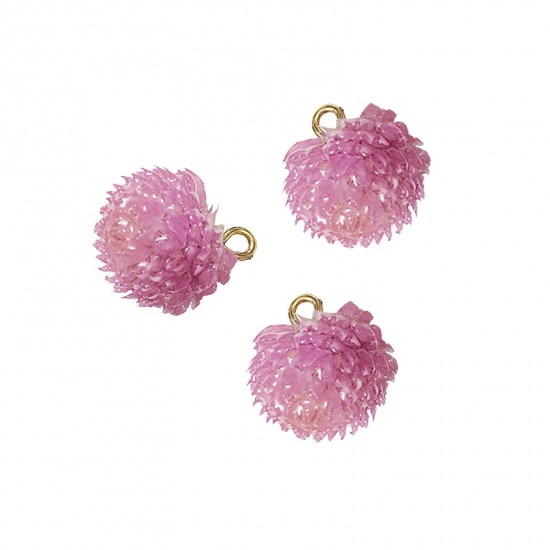 Picture of Zinc Based Alloy Handmade Resin Jewelry Real Flower Pendants Gold Plated Pink 3cm - 0.8cm, 2 PCs