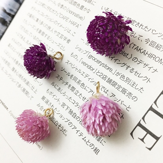 Picture of Zinc Based Alloy Handmade Resin Jewelry Real Flower Pendants Silver Tone Pink 3cm - 0.8cm, 2 PCs