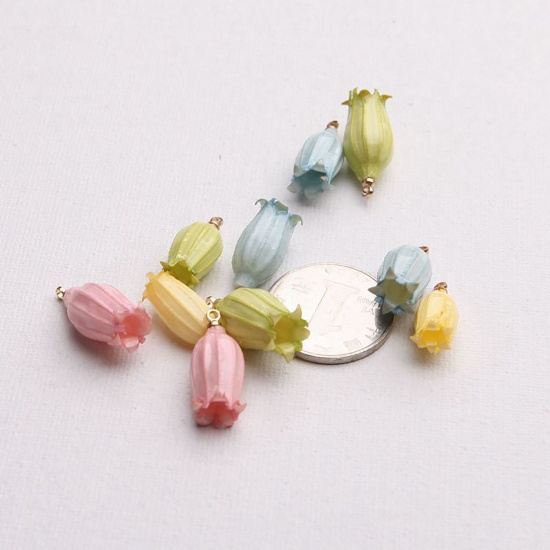 Picture of Zinc Based Alloy Handmade Resin Jewelry Real Flower Pendants KC Gold Plated Pink 20mm - 7mm, 2 PCs