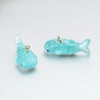 Picture of Resin Ocean Jewelry Charms Shark Animal Gold Plated Cyan 28mm x 12mm, 5 PCs